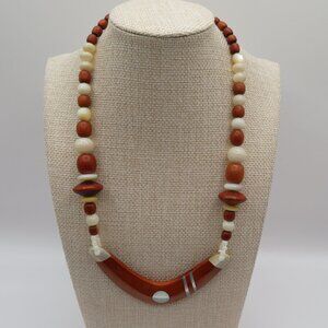 Wood and Mother of Pearl Beaded Necklace